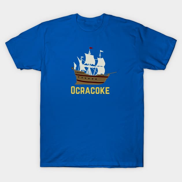 Ocracoke Island Pirate Ship Flag T-Shirt by Trent Tides